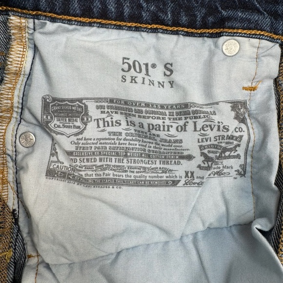 Levis 501 Straight Leg Jeans Size 29X28 Dark Wash Denim Button Fly Distressed - Picture 8 of 16